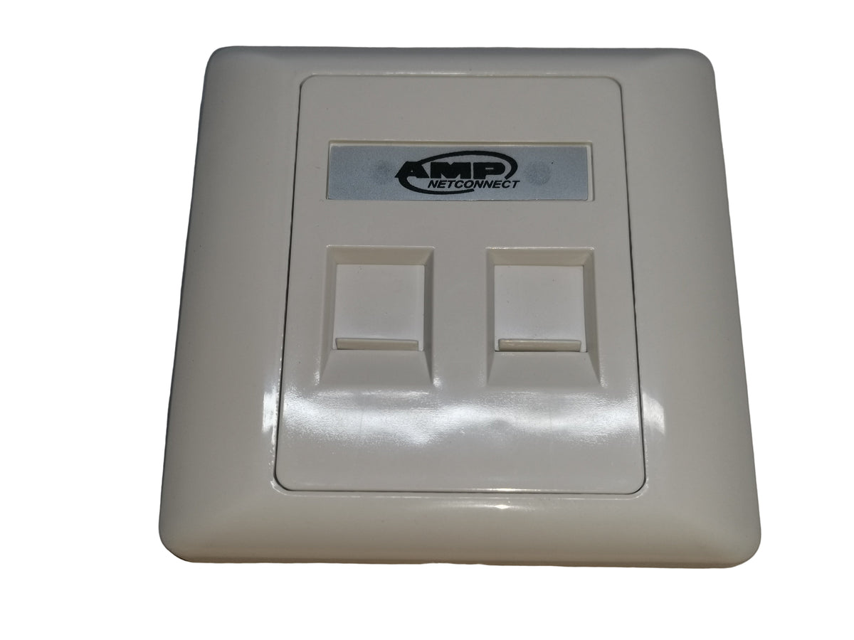 Electx Industrial 2 port wall plate with dual network ports in white for electrical supply