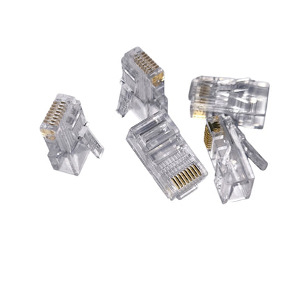 Clear Ethernet connectors on a white background