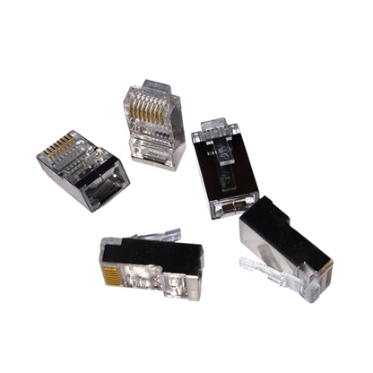 Set of five Ethernet connectors on a white background