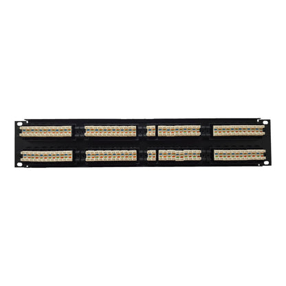 A 19-inch black RJ45 8-port network module with 4 pairs of twisted pairs per port, shown against a plain white background.