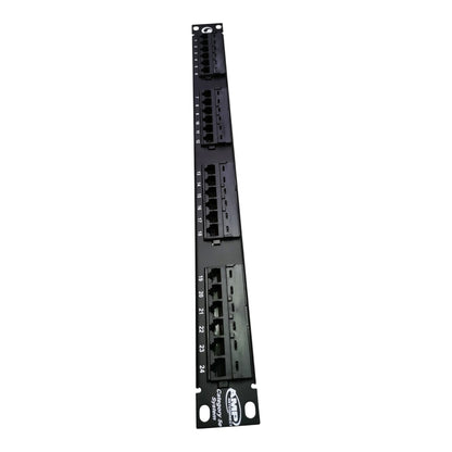 A black 24-port network switch module with RJ45 ports, shown vertically against a plain white background.