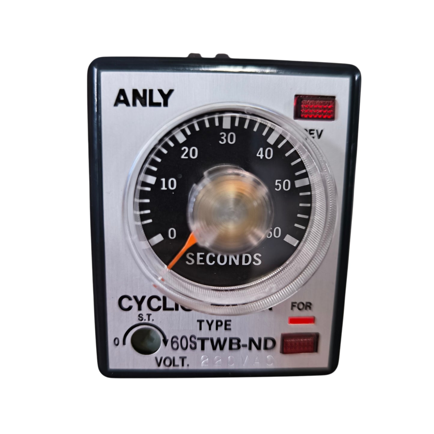 Anly timer with a dial on a white background