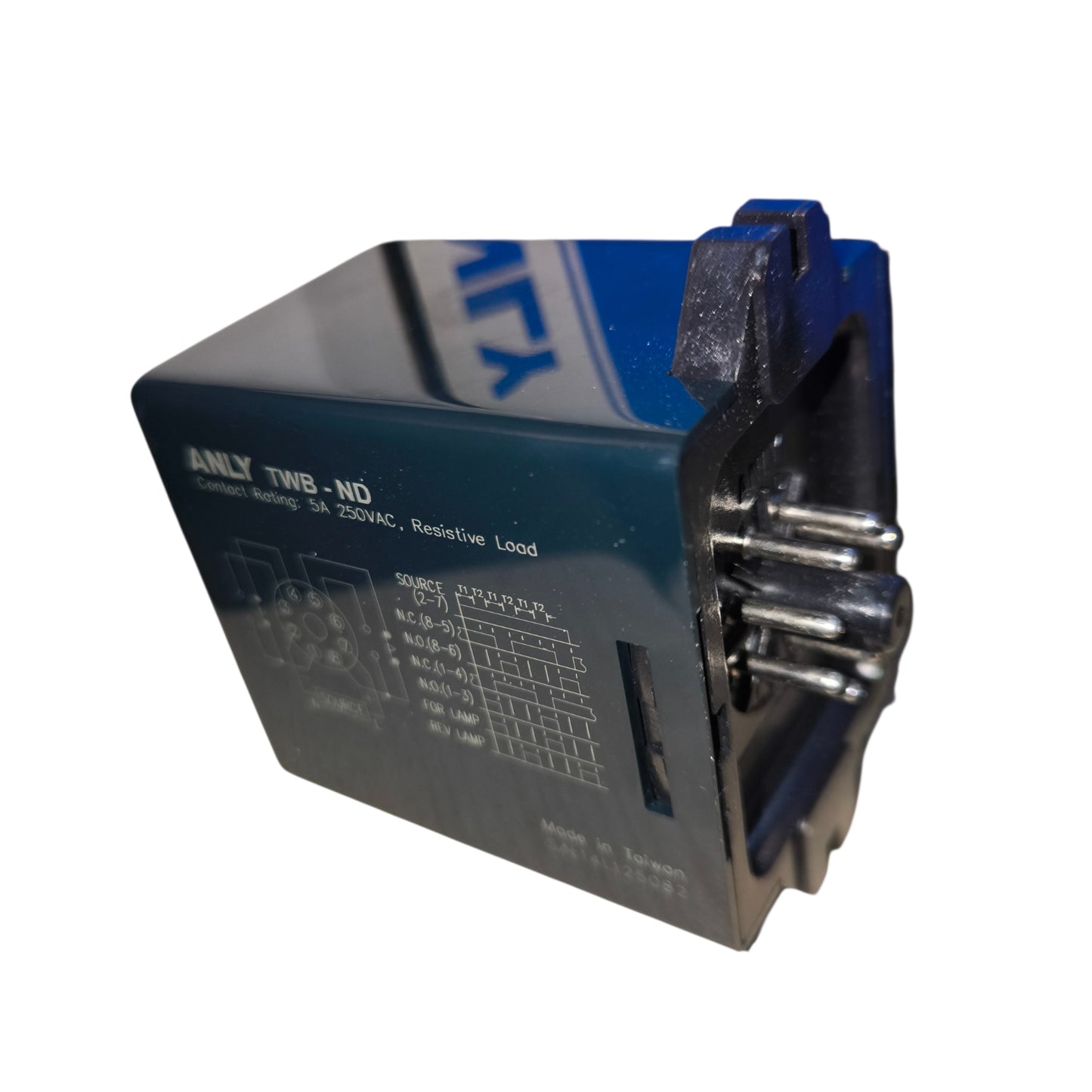 Electrical relay with AMY branding on a white background
