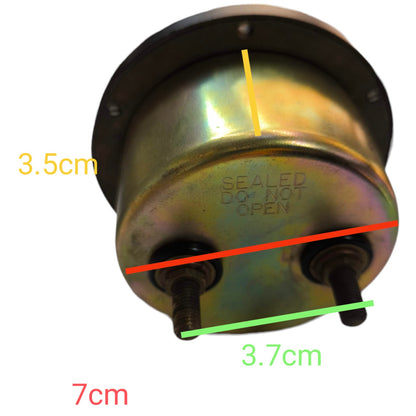A metal cylindrical component with two threaded posts, shown on a white background with overlaid dimension labels: 3.5cm, 3.