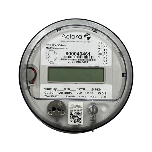 Aclara KV2C FM3S KWH Electric Meter CT Rated Single Phase 2 Wire 120V to 480VAC 5 Jaws