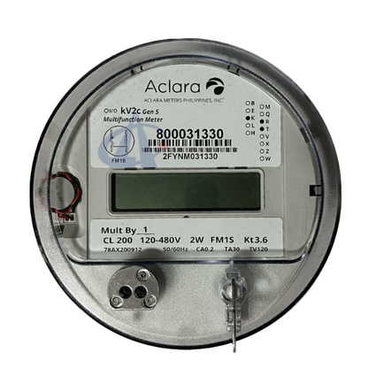 Aclara KV2C GEN5 Meter FM1S KWH Electric Meter Single Phase 2 Wire 200A 120V to 480VAC 4 Jaws CL200
