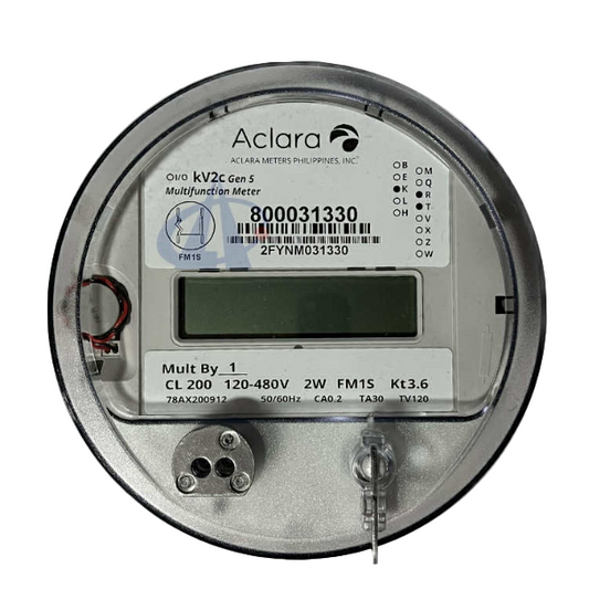 Aclara KV2C GEN5 Meter FM1S KWH Electric Meter Single Phase 2 Wire 200A 120V to 480VAC 4 Jaws CL200