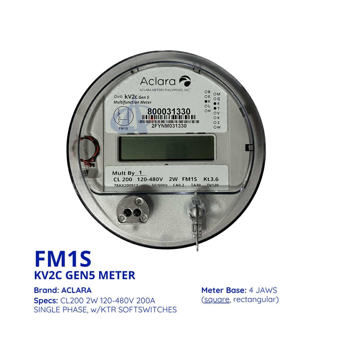 Aclara KV2C GEN5 Meter FM1S KWH Electric Meter Single Phase 2 Wire 200A 120V to 480VAC 4 Jaws CL200 Electx
