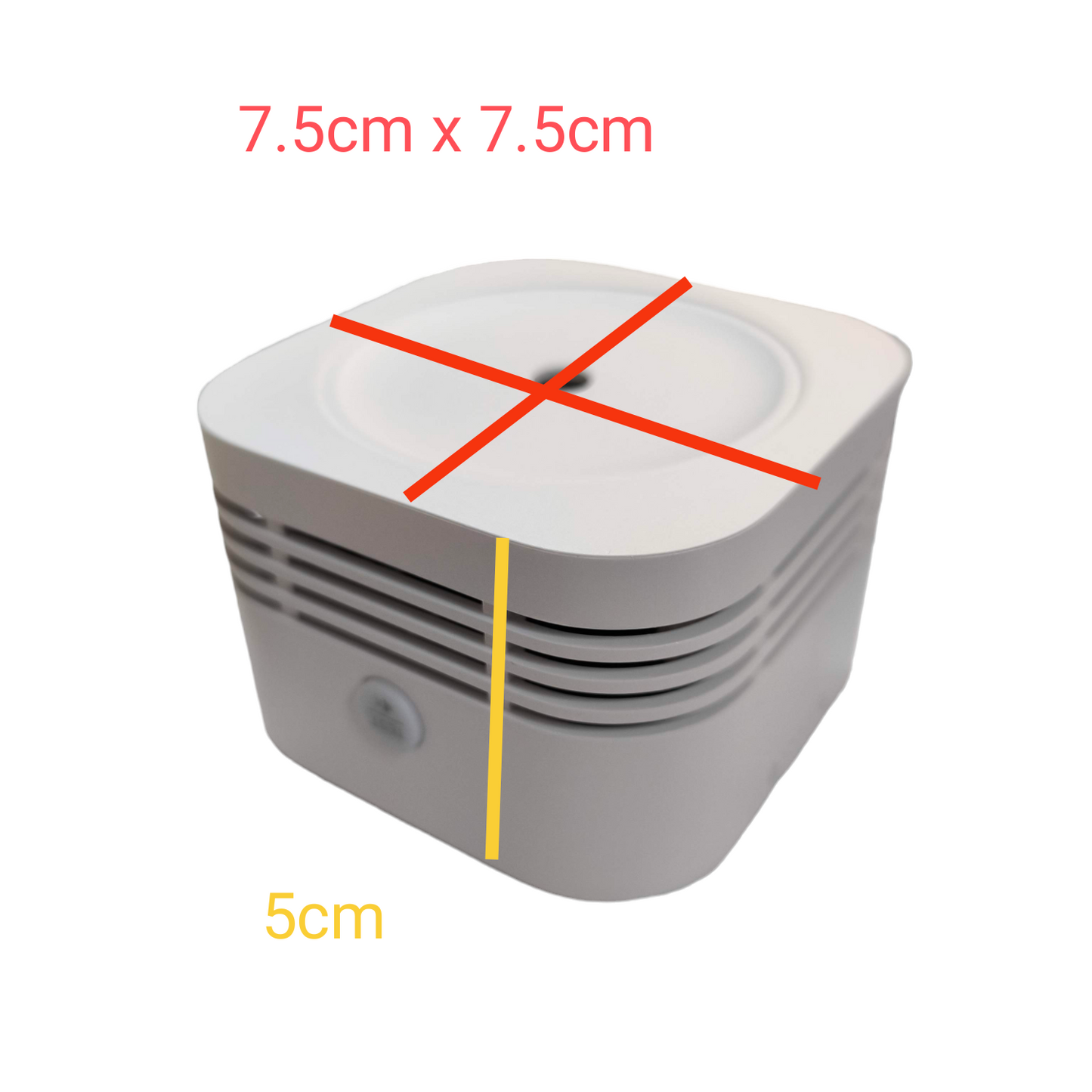 Aegislink wireless interlinked smoke alarm with compact 7.5 by 7.5 centimeter size and 5 centimeter height