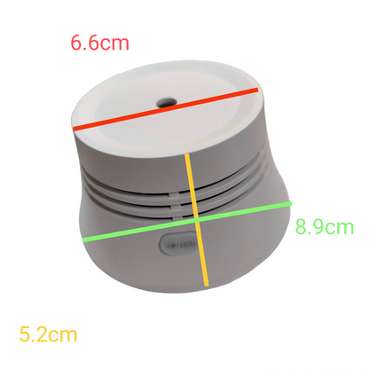 Aegislink Wireless Interlinked Smoke Alarm showing its compact dimensions for home security