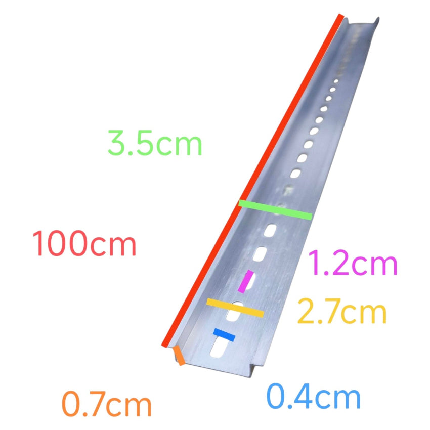 Metal profile with measurements labeled on a white background