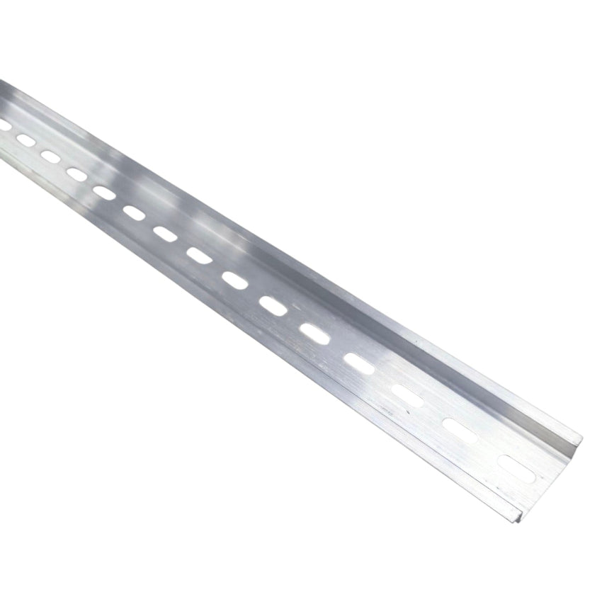 Metal track with holes on a white background