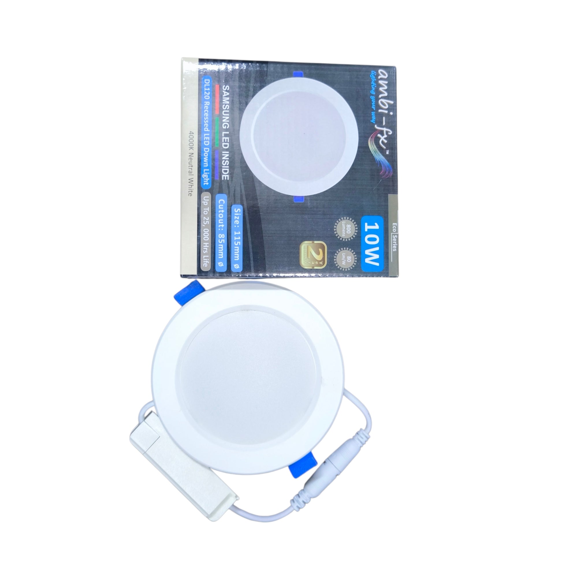 LED panel light with packaging on a white background