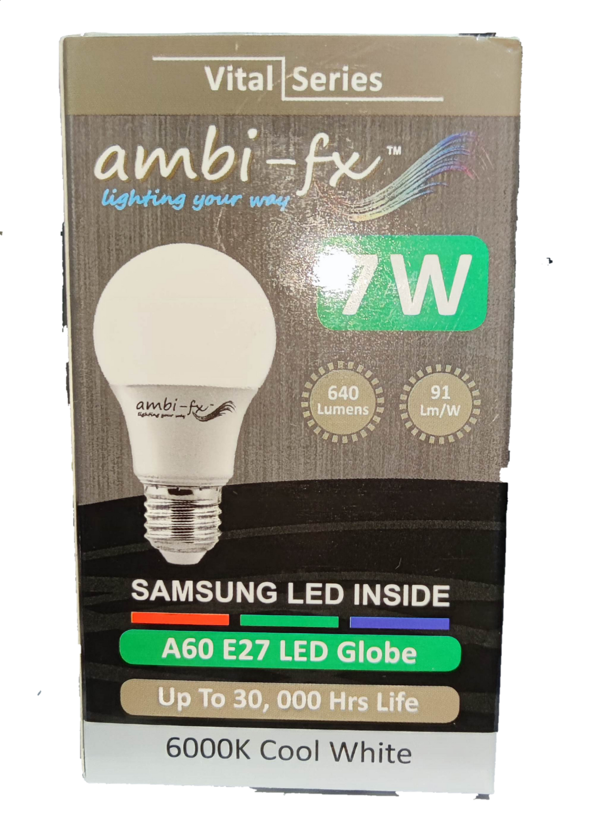 Ambi-fx 7W LED bulb E27 6000K cool white with Samsung LED inside and 30000 hours life