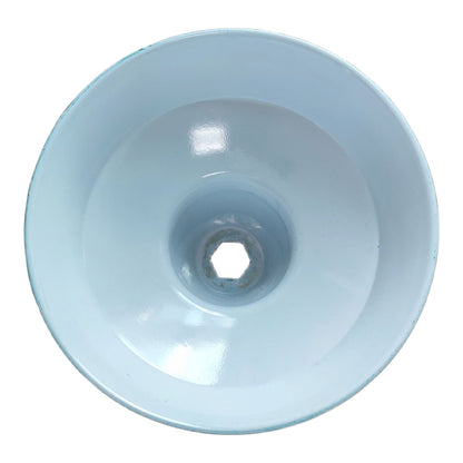 A light blue ceramic lamp shade or decorative bowl viewed from directly above on a white background.