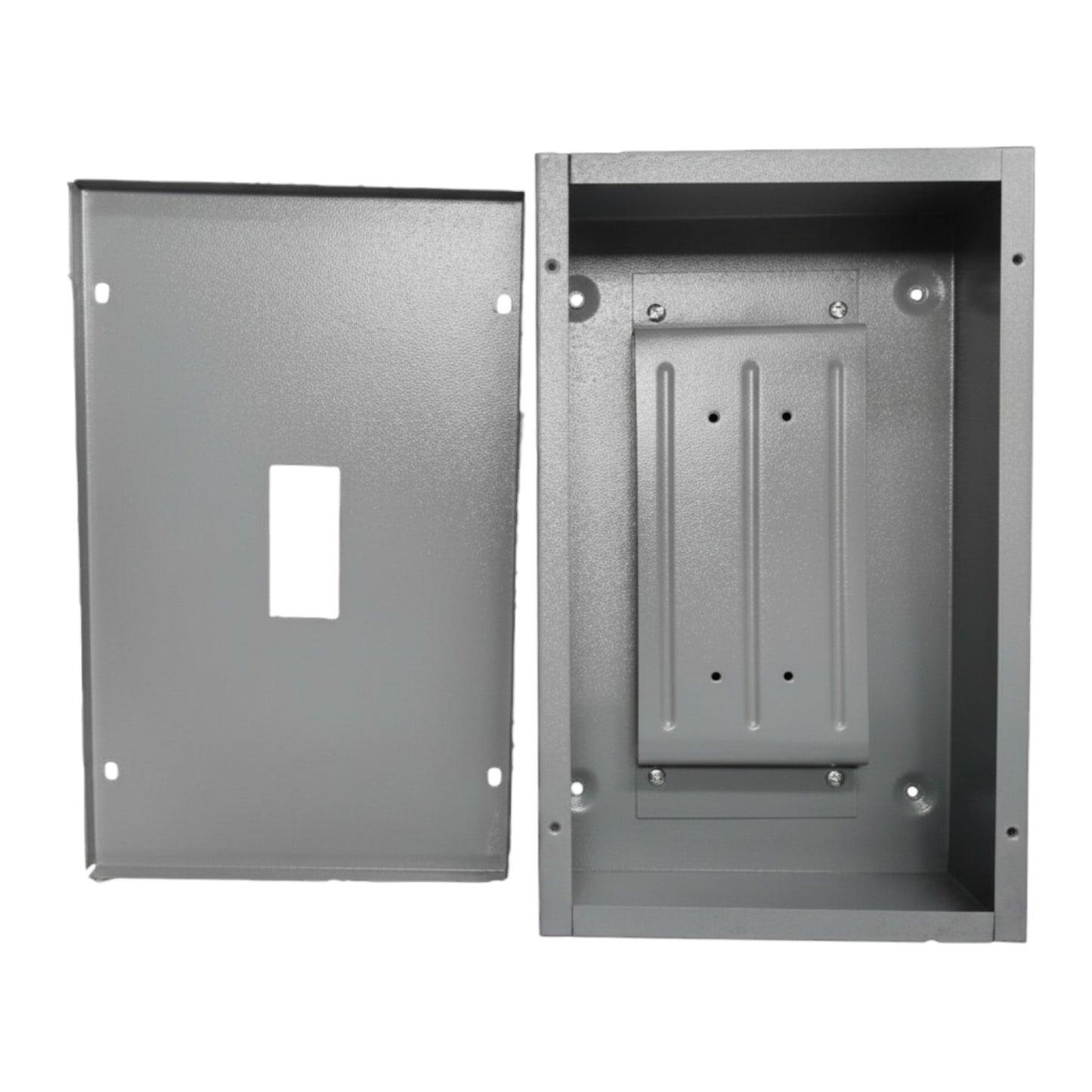 Metal electrical junction box with a cover on a white background America Nema 1 Circuit Breaker Enclosure For TQD Type 2 Pole Or 3 Pole Breaker Panel Board Single Breaker Electx Electrical Supply