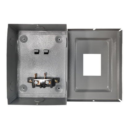 Gray electrical wall plate with wiring and connectors on a white background