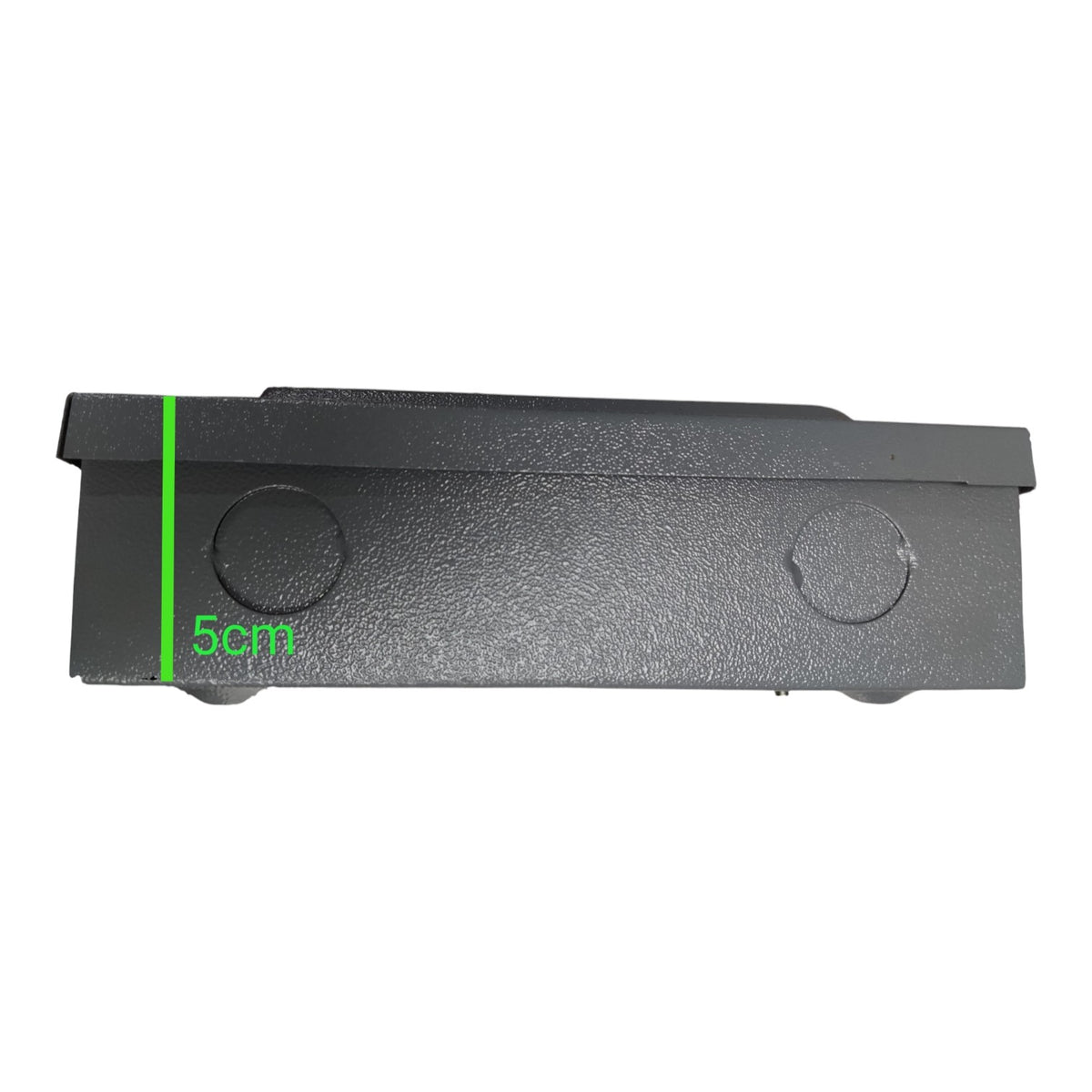 Black electronic component with a green line and '5cm' label on a white background