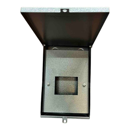 Metallic box with a square cutout on a white background