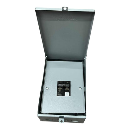 Metal electrical panel box on a white background