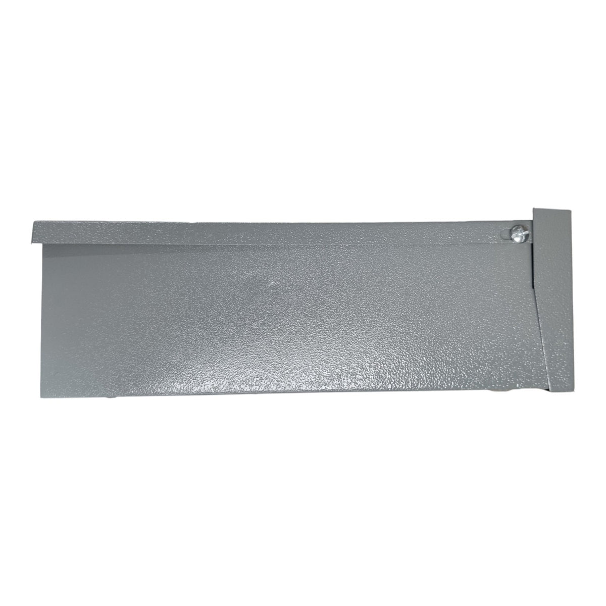 Silver metal strip with a button on a white background