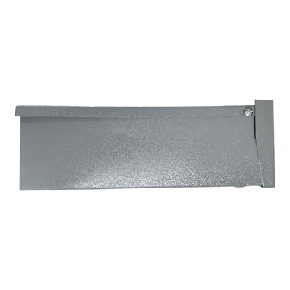Silver metal strip with a button on a white background