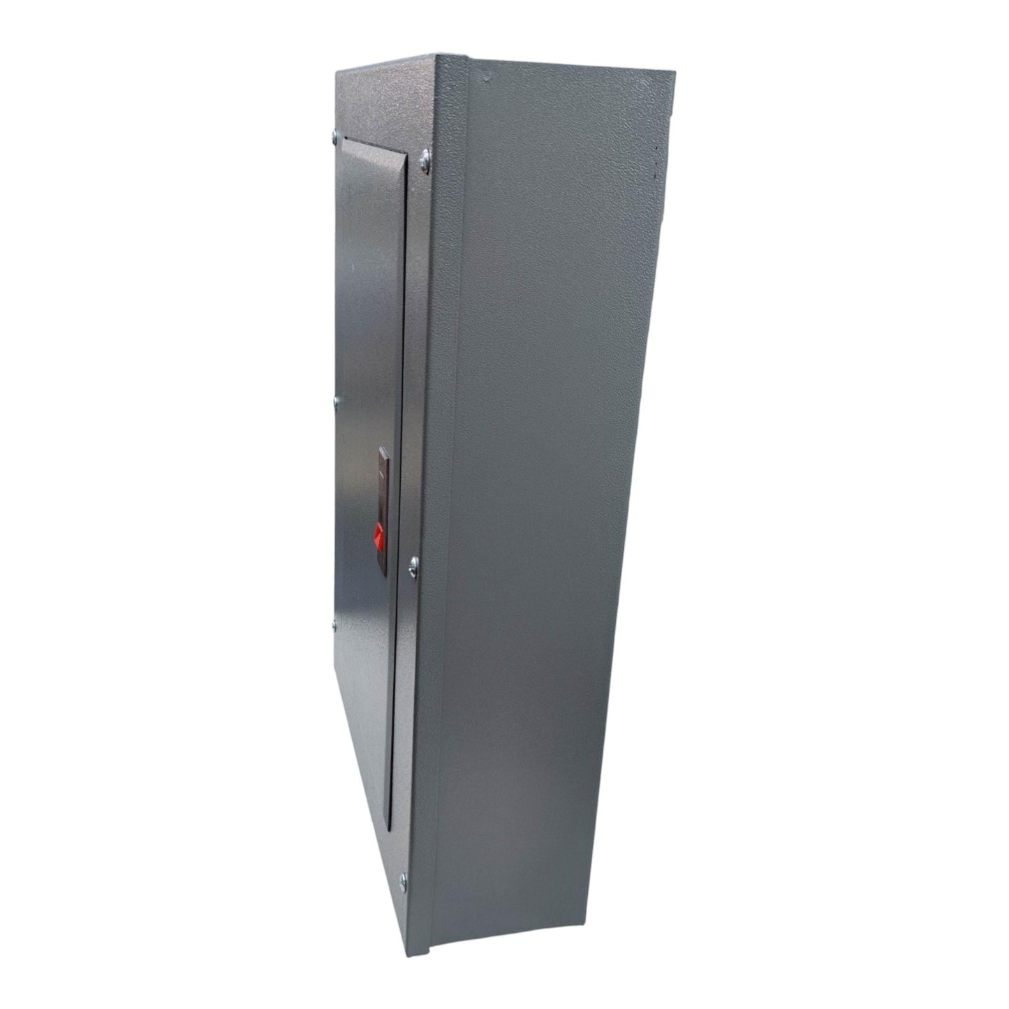 Metallic cabinet on a white background America Panel Board Center 12 Branches Main for 2 Pole Bolt On Circuit Breakers Surface type or Flush Type Mounting Electx Electrical Supply