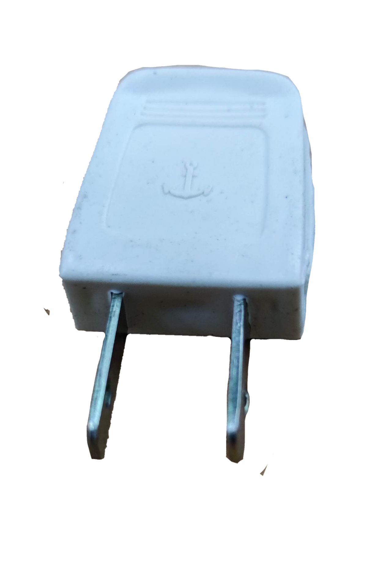 Anchor Plug Plastic 3A 125V white two-prong electrical plug on black background