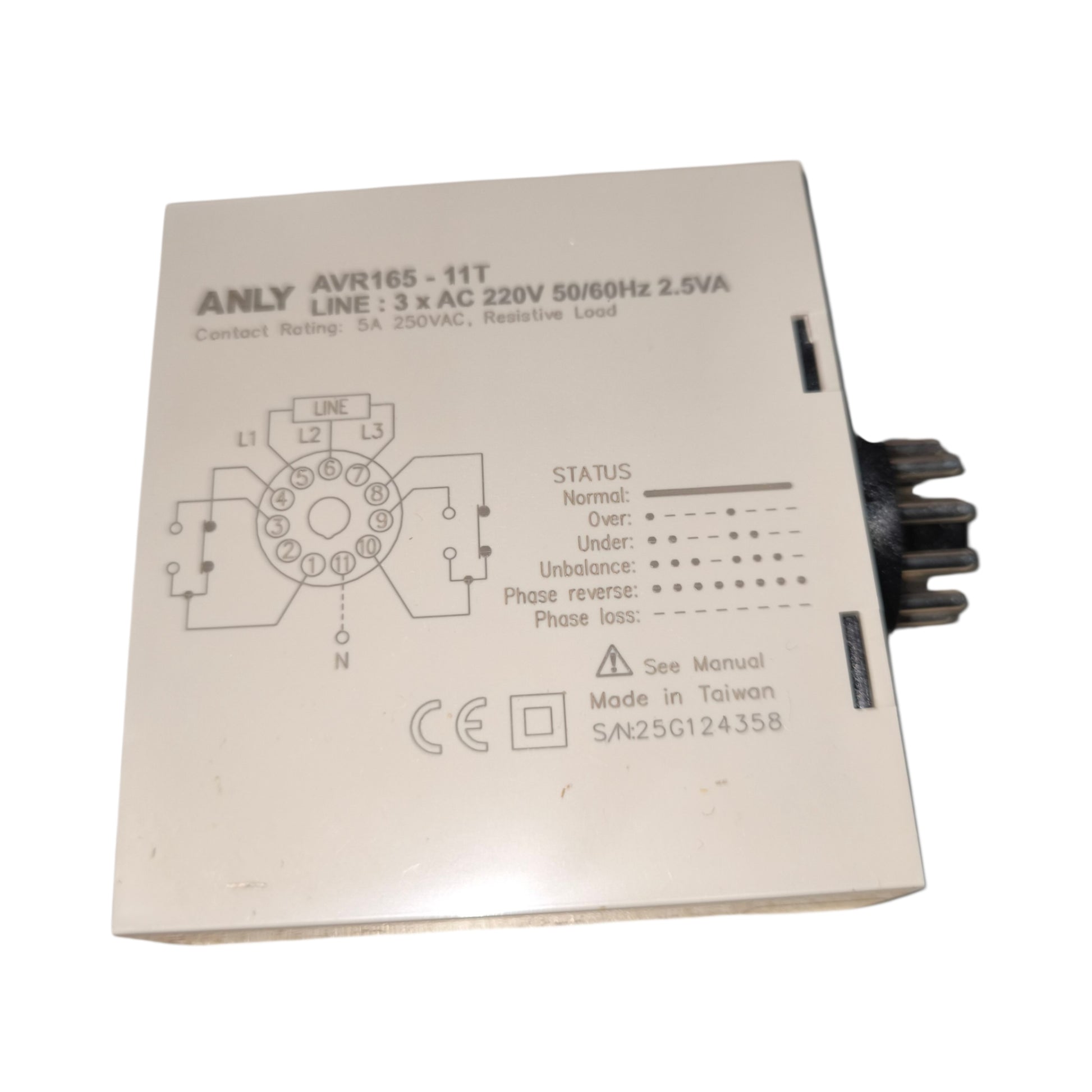 Electrical component with technical specifications on a white background