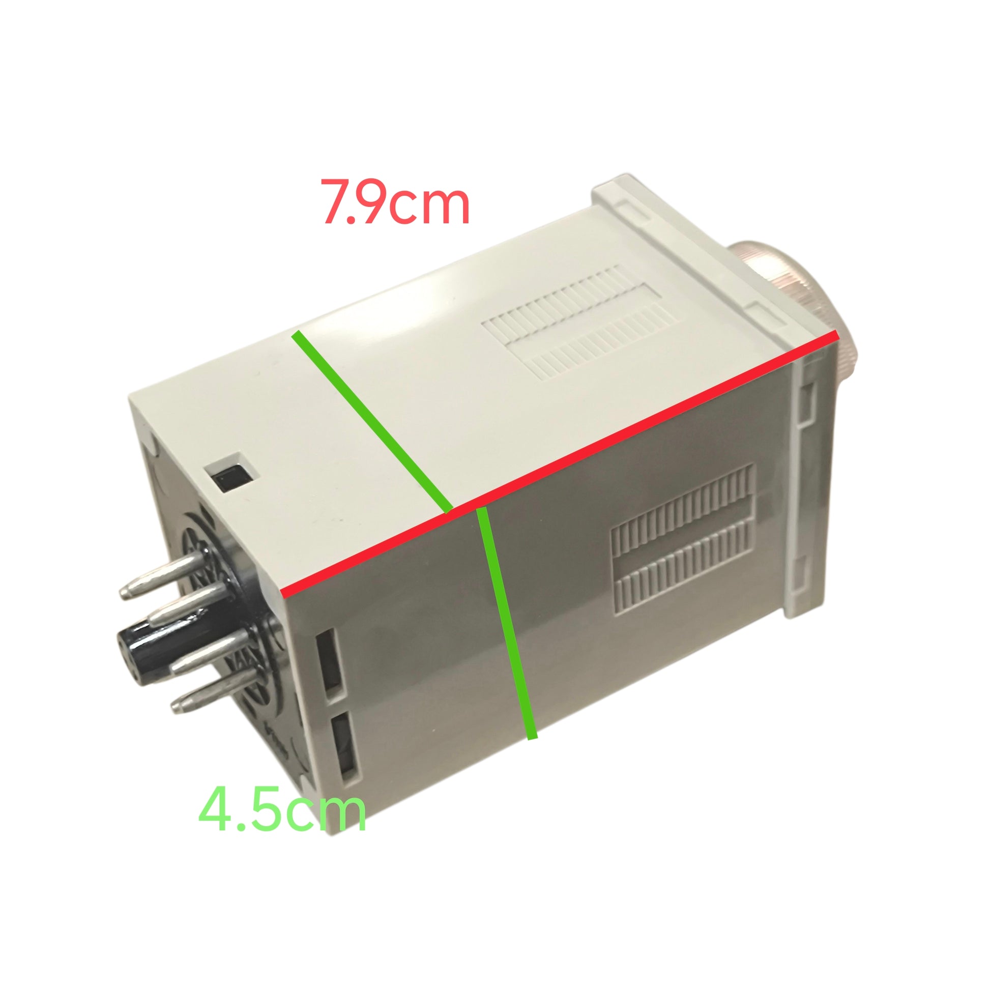 Electronic component with dimensions labeled on a white background