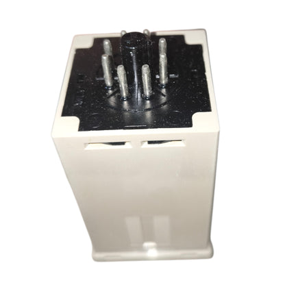 Electrical component with metallic contacts on a white background