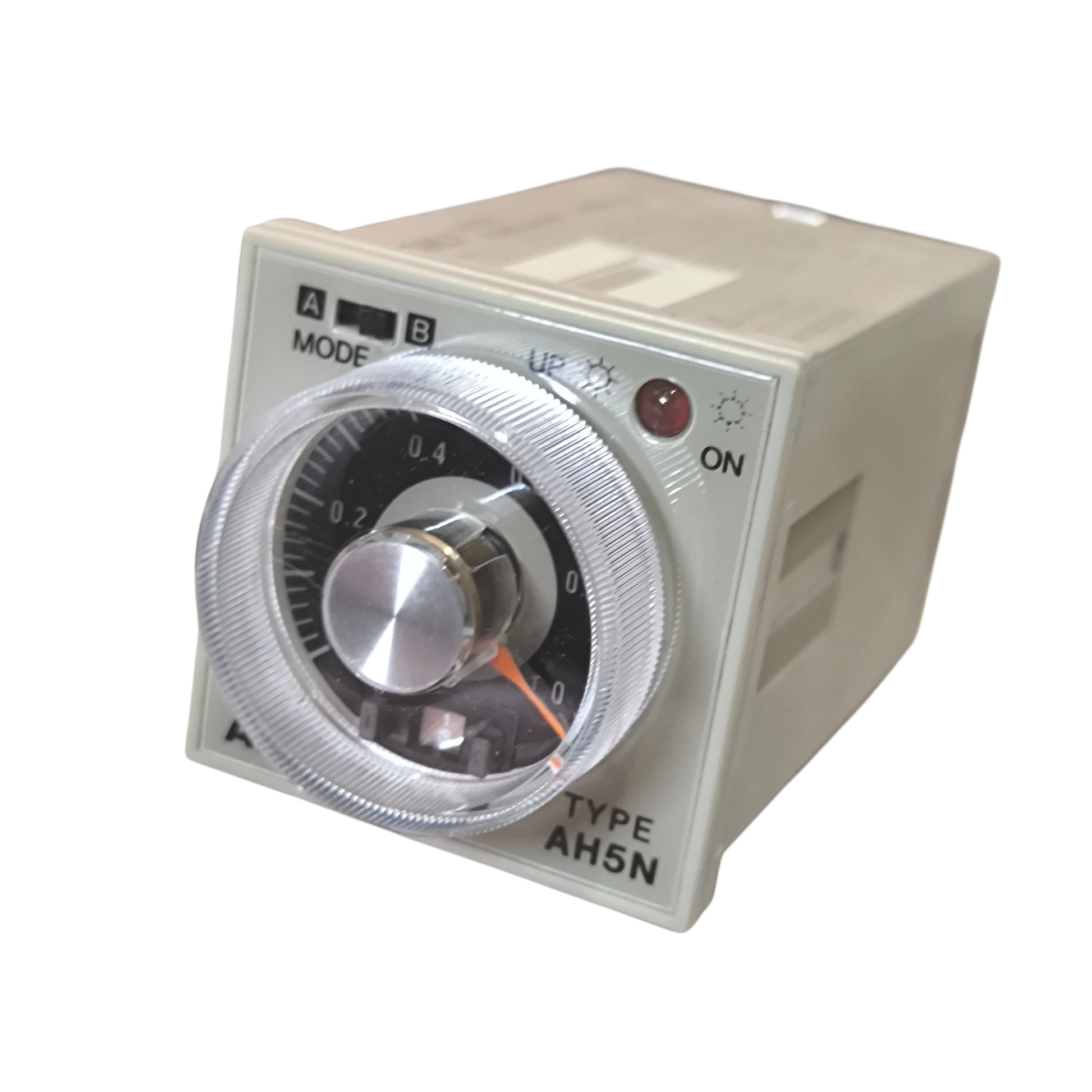 Control panel with a dial and buttons on a white background