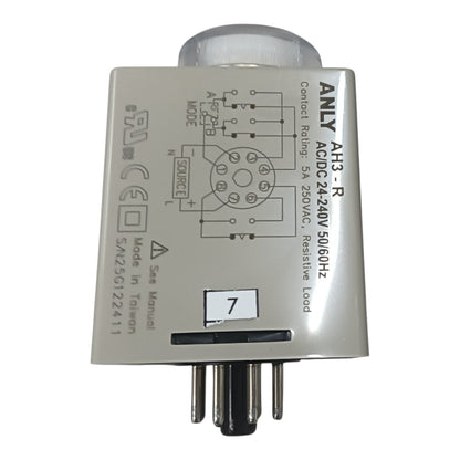 Electrical component with technical diagram and branding on a white background