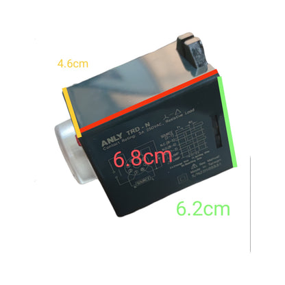 Electrical component with dimensions labeled on a white background