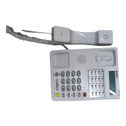 A white polycom conference phone base unit with a matching corded handset resting on top, shown against a plain white background.