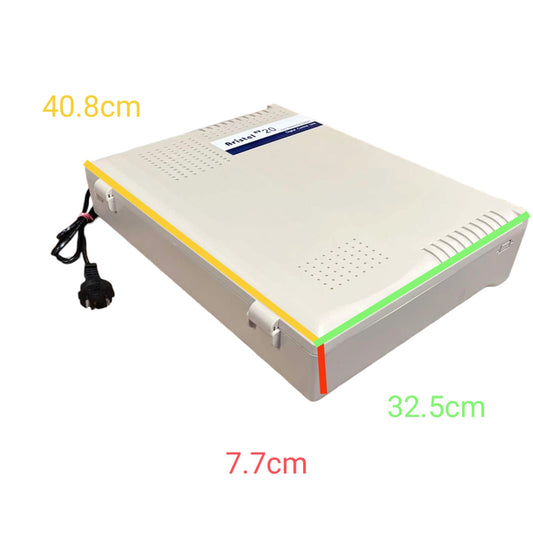 A beige electronic device with dimension labels showing 40.8cm, 32.5cm, and 7.7cm, on a white background.