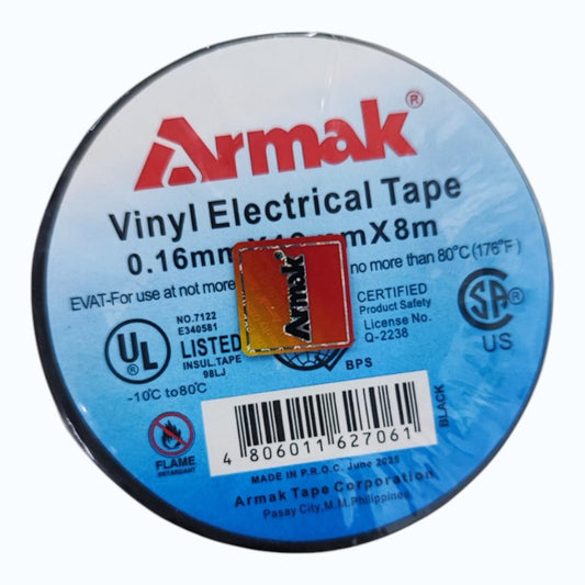 Armak Electrical Tape,Vinyl Electrical Tape 0.16mm × 19mm × 8meters Black