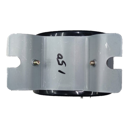 A silver metal mounting bracket with pre-drilled screw holes and a handwritten '150' on the center, shown against a plain white background.