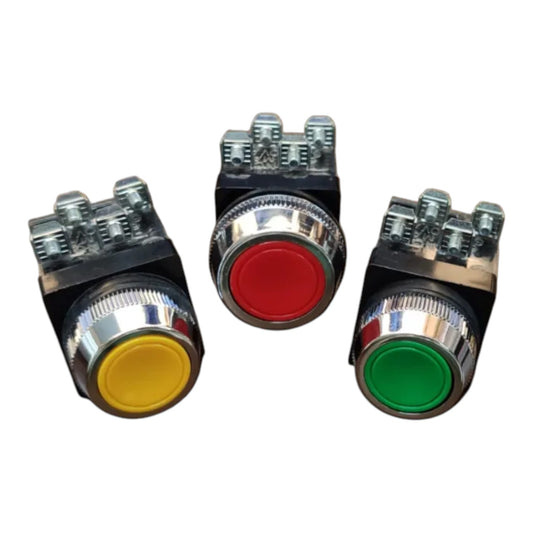 Auspicious 25mm Push Button Switch 3A 220V 2NO+2NC Red Green Yellow PB25 Electx Electrical Supply
