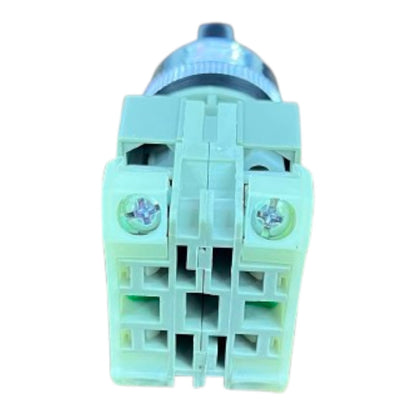 A close-up of a plastic electrical connector or terminal block with two visible silver screws, on a plain white background.