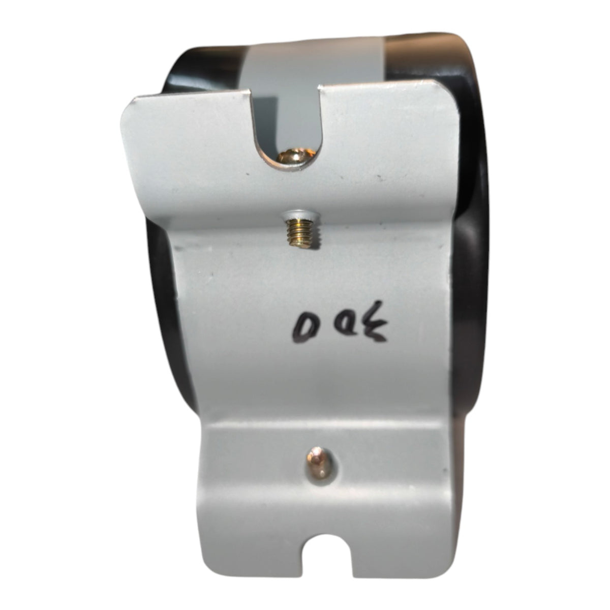 A silver metal mounting bracket with black side panels and a handwritten '300' on the front, isolated on a white background.