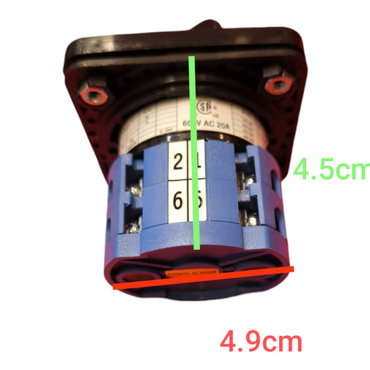 A blue and black electrical terminal block or connector shown on a white background with green, blue, and red measurement lines and text indicating dimensions 4.5cm and 4.