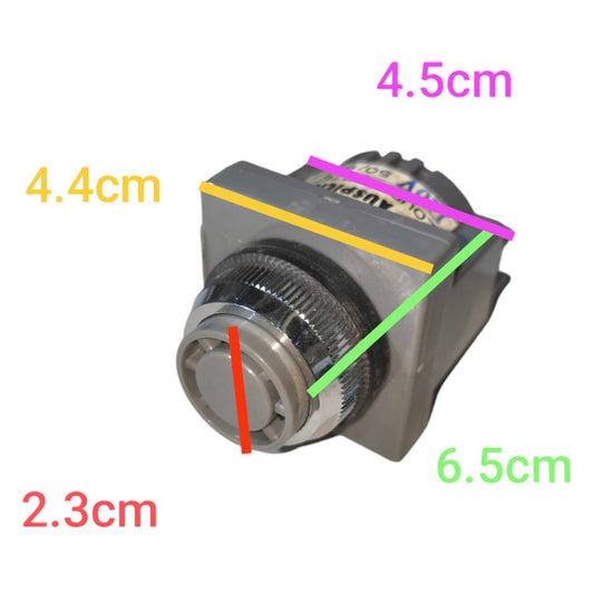 A small cylindrical metal component on a white background with colored measurement lines and labels showing dimensions of 4.5cm, 4.