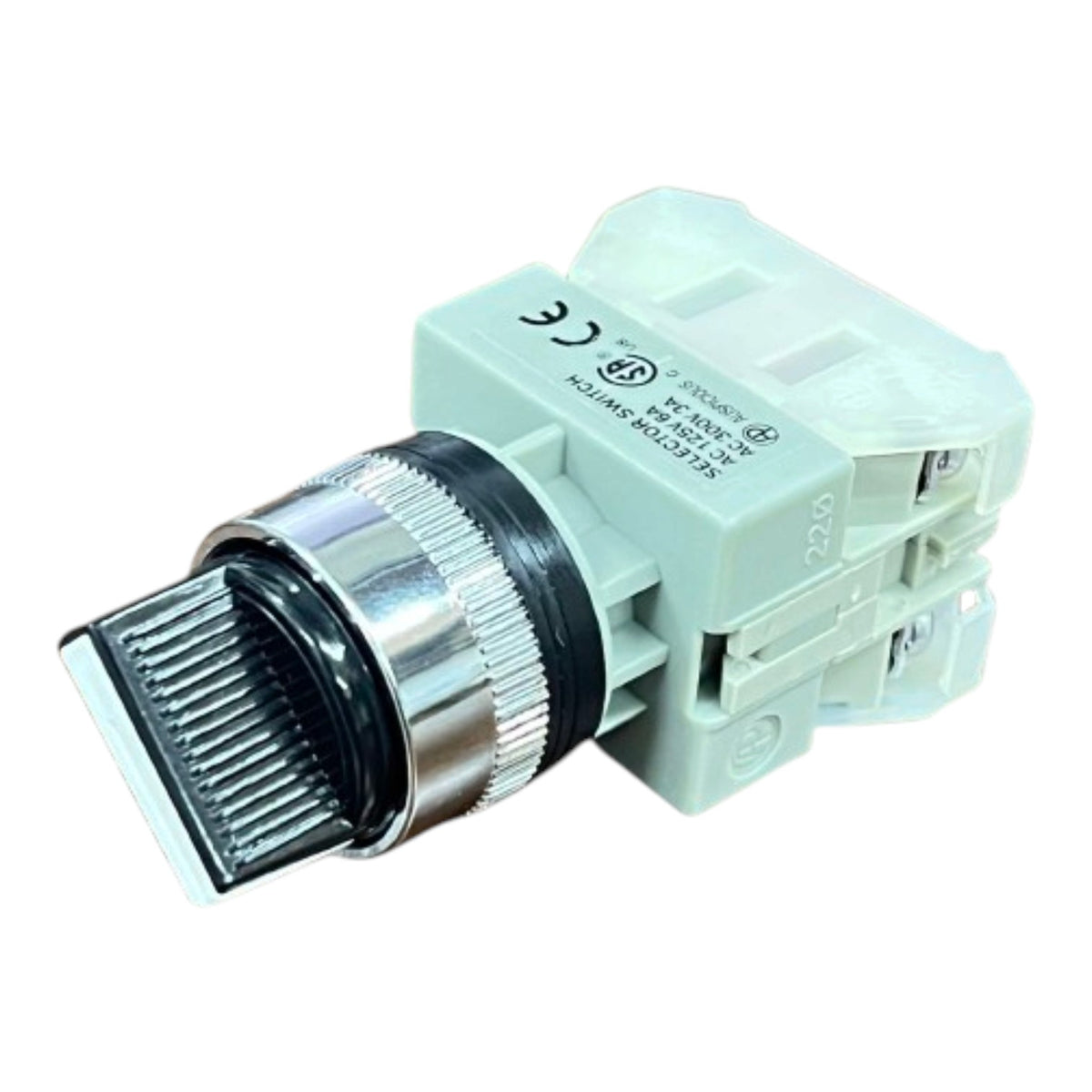 A small industrial electrical component, likely a contactor or relay module, featuring a light green plastic housing and a silver metal front coil with a black insulating ring, shown on a plain white background.