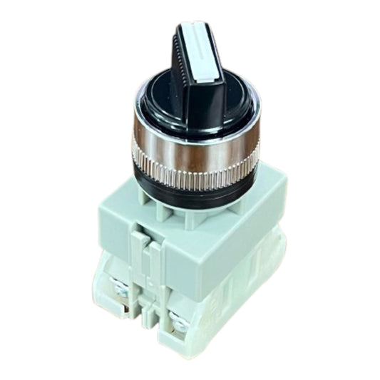 A small plastic rotary switch or control knob with a black top, a metallic silver ridged collar, and a pale mint-green plastic base on a white background.