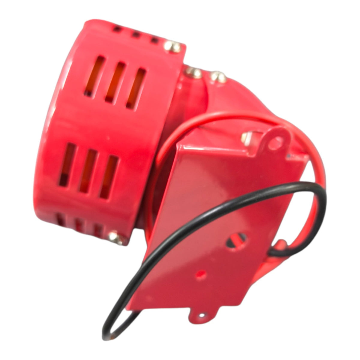 A red plastic signal light or reflector with a black wire attached, shown on a plain white background.