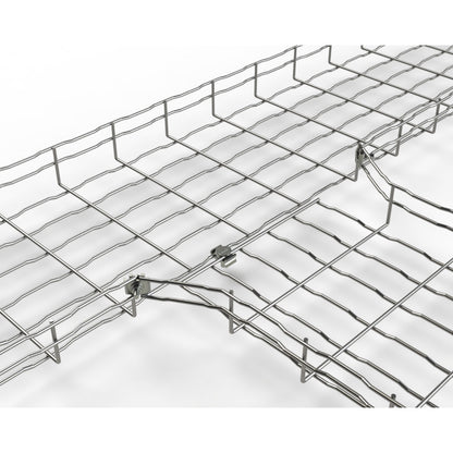 A close-up of a silver metal wire mesh grid with mounting clips, shown on a clean white background.