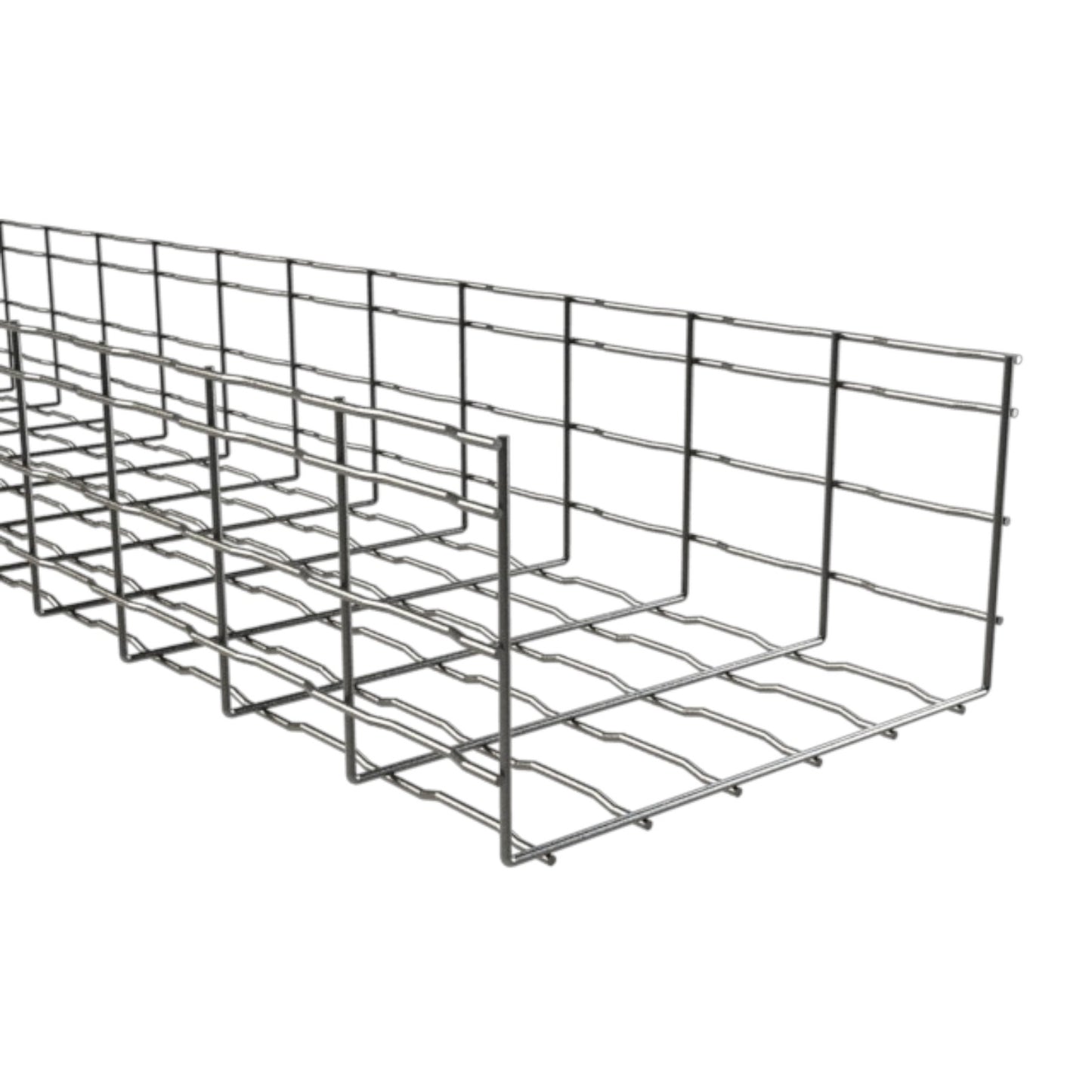 A dark gray metal wire grid shelf or storage rack with a rectangular grid pattern, shown on a plain white background.