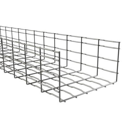 A dark gray metal wire grid shelf or storage rack with a rectangular grid pattern, shown on a plain white background.
