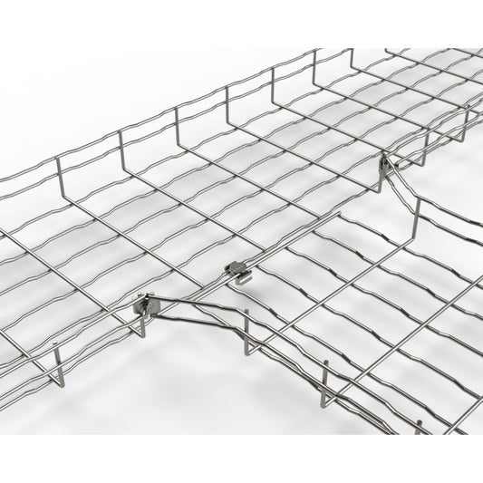 A close-up of a silver metal wire mesh grid with mounting clips, shown on a clean white background.